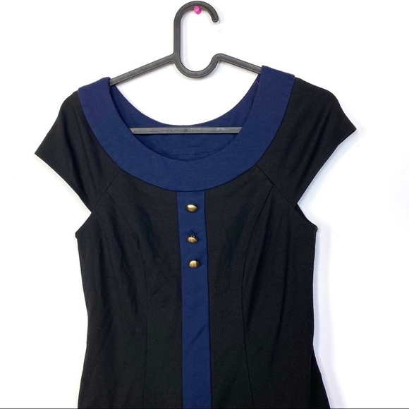 Decode 1.8 Drop Waist off shoulder Pleated Dress Size 2 In Black/Blue - Picture 3 of 8